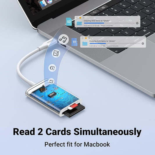 Czytnik kart USB-C UGREEN CM265, SD - microSD, biały