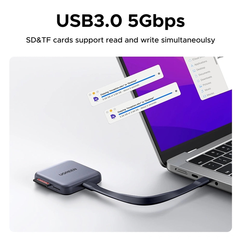 Czytnik kart USB-C UGREEN CM898 (65095), SD - microSD, Szary