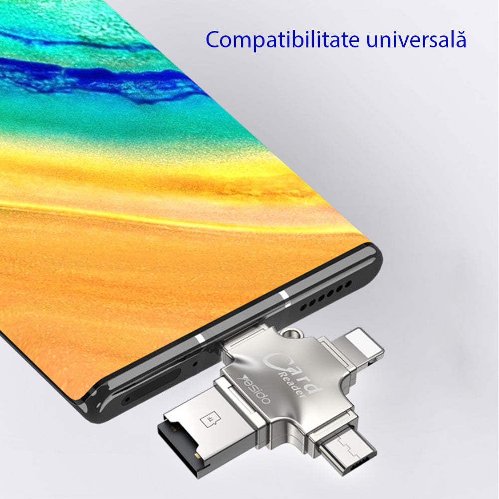 Czytnik kart USB / USB-C / Lightning / microUSB Yesido GS13, microSD, Srebrny