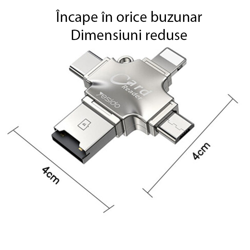 Czytnik kart USB / USB-C / Lightning / microUSB Yesido GS13, microSD, Srebrny
