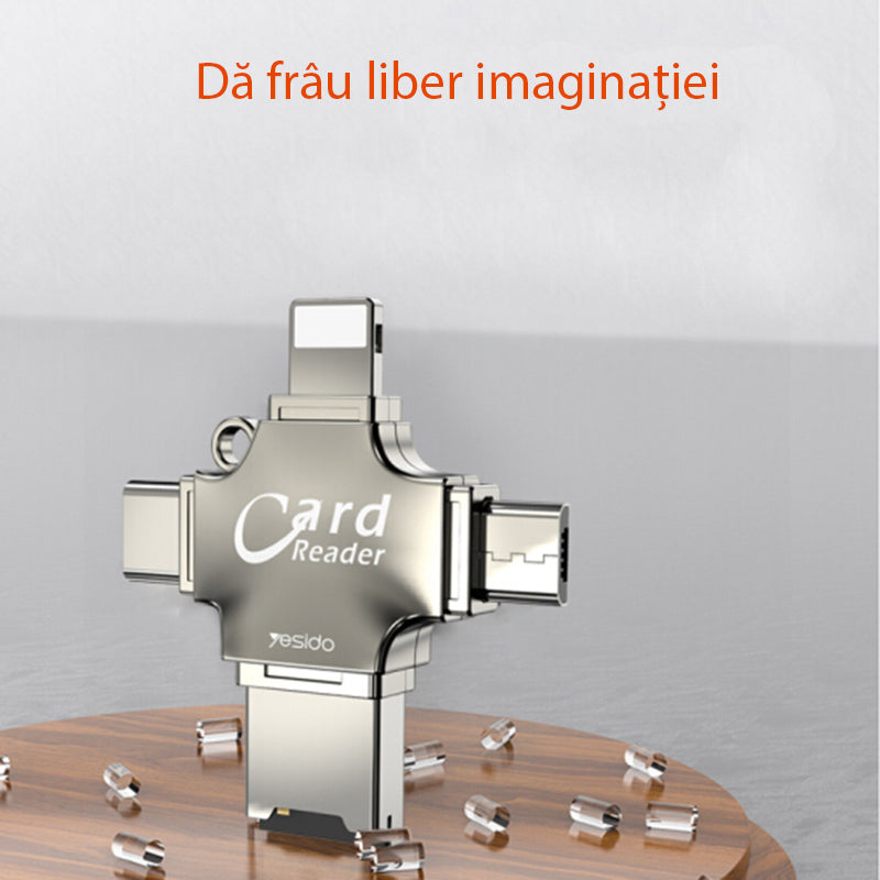 Czytnik kart USB / USB-C / Lightning / microUSB Yesido GS13, microSD, Srebrny