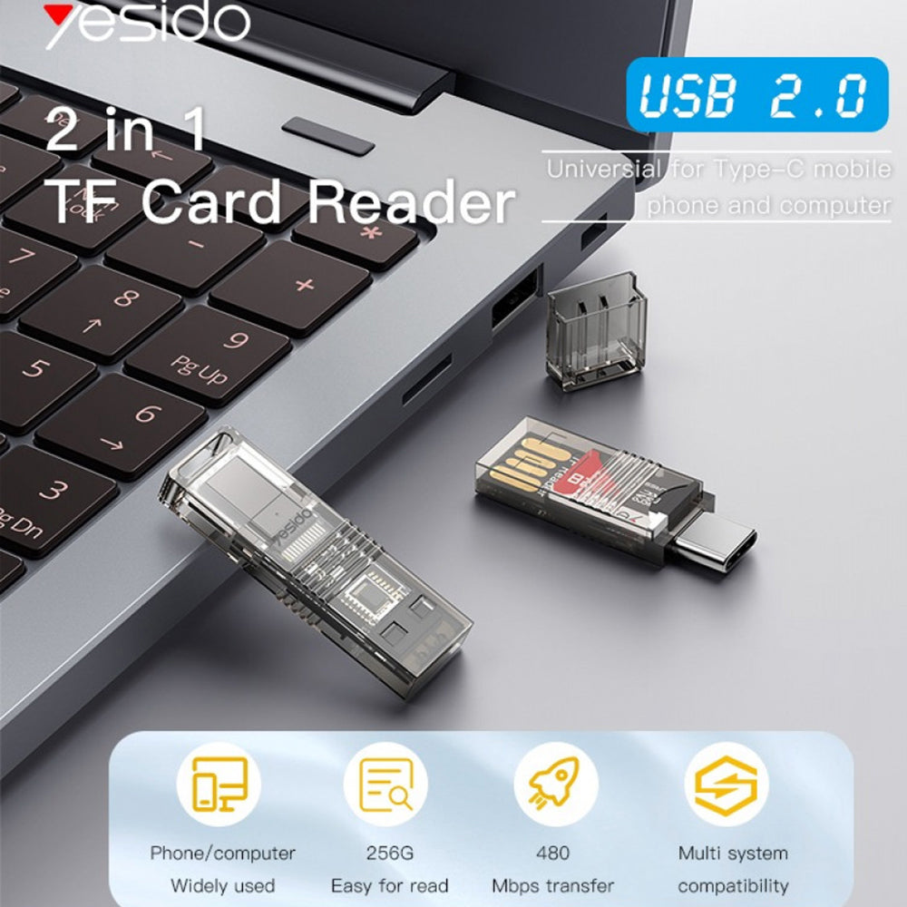Czytnik kart USB / USB-C Yesido GS21, microSD, Przezroczysty