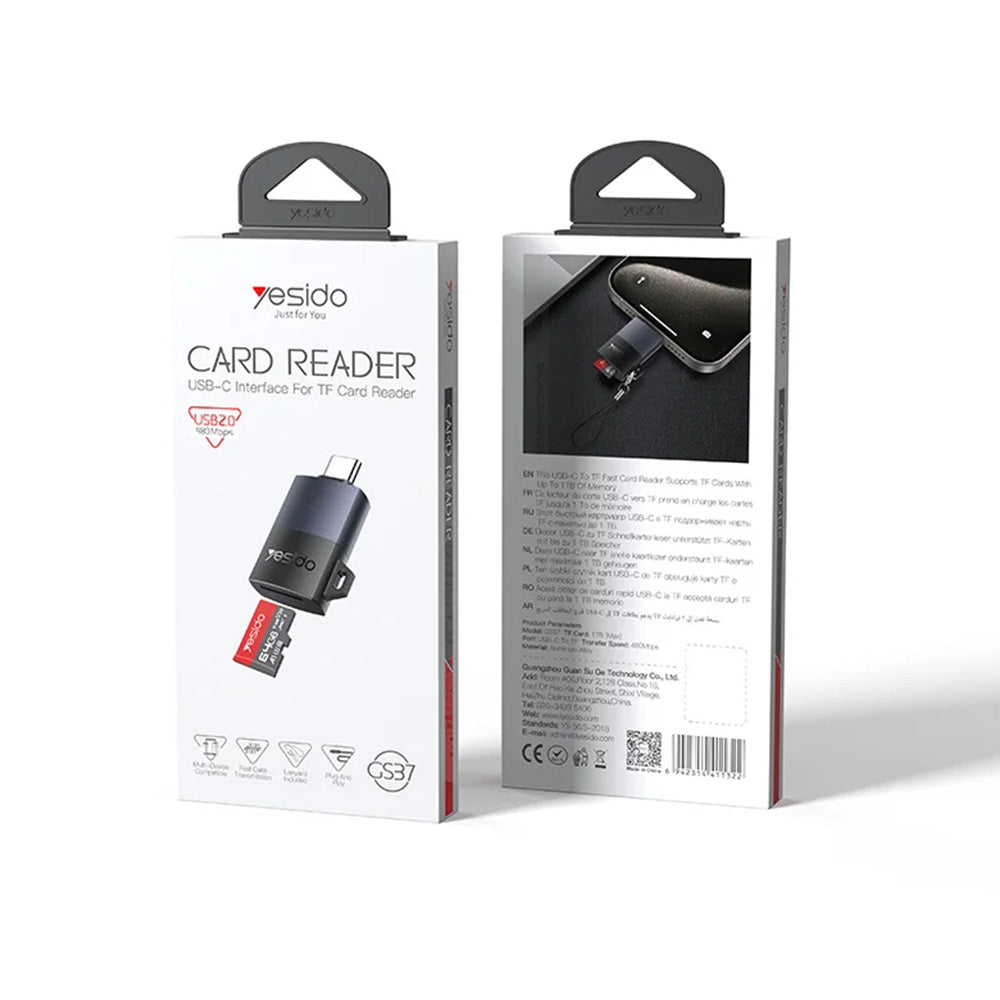 Czytnik kart USB-C Yesido GS37, microSD, Czarny