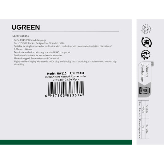 Złącze sieciowe UGREEN NW110, RJ45, Cat5, zestaw 50 sztuk