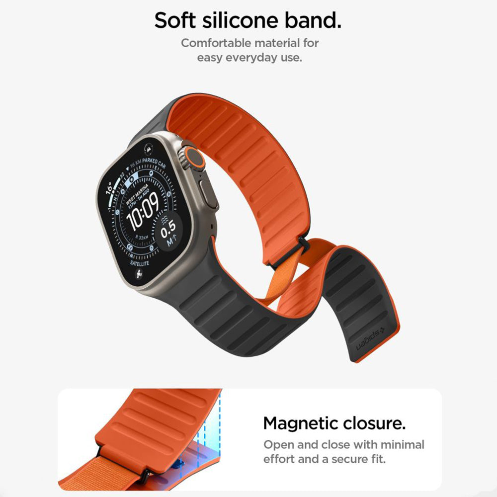 Pasek Spigen Athlex Air M do Apple Watch 49mm / 46mm / 45mm / 44mm Series, Czarny Pomarańczowy AMP11534