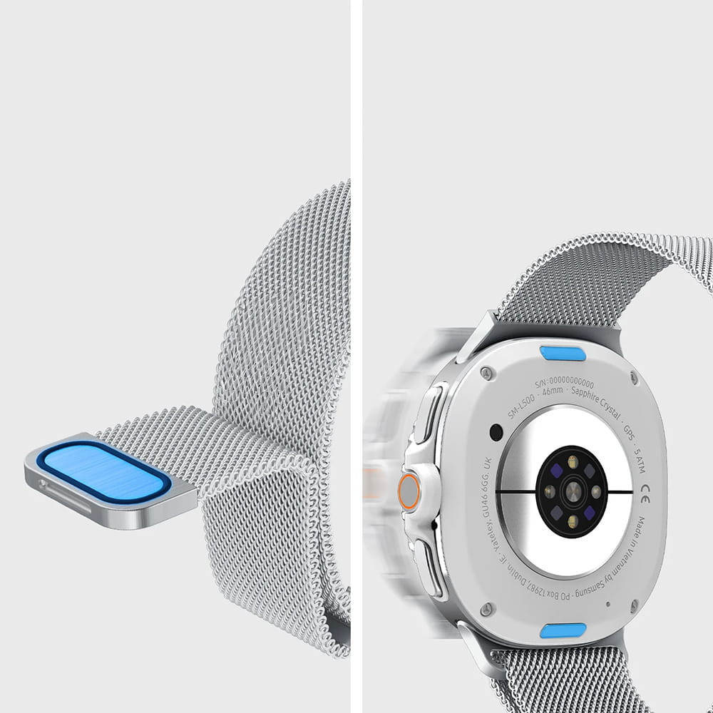 Pasek Spigen Metal Fit do Samsung Galaxy Watch9 / Watch8 / Watch8 Classic Series, Srebrny AMP10121