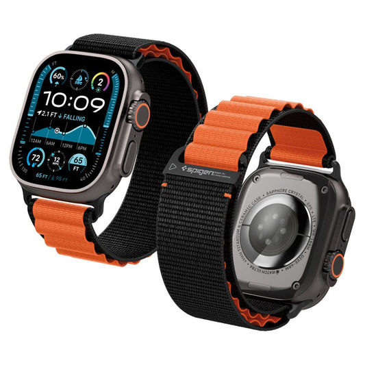 Pasek Spigen WBF1 do Apple Watch 49mm / 46mm / 45mm / 44mm Series, Czarno-Pomarańczowy