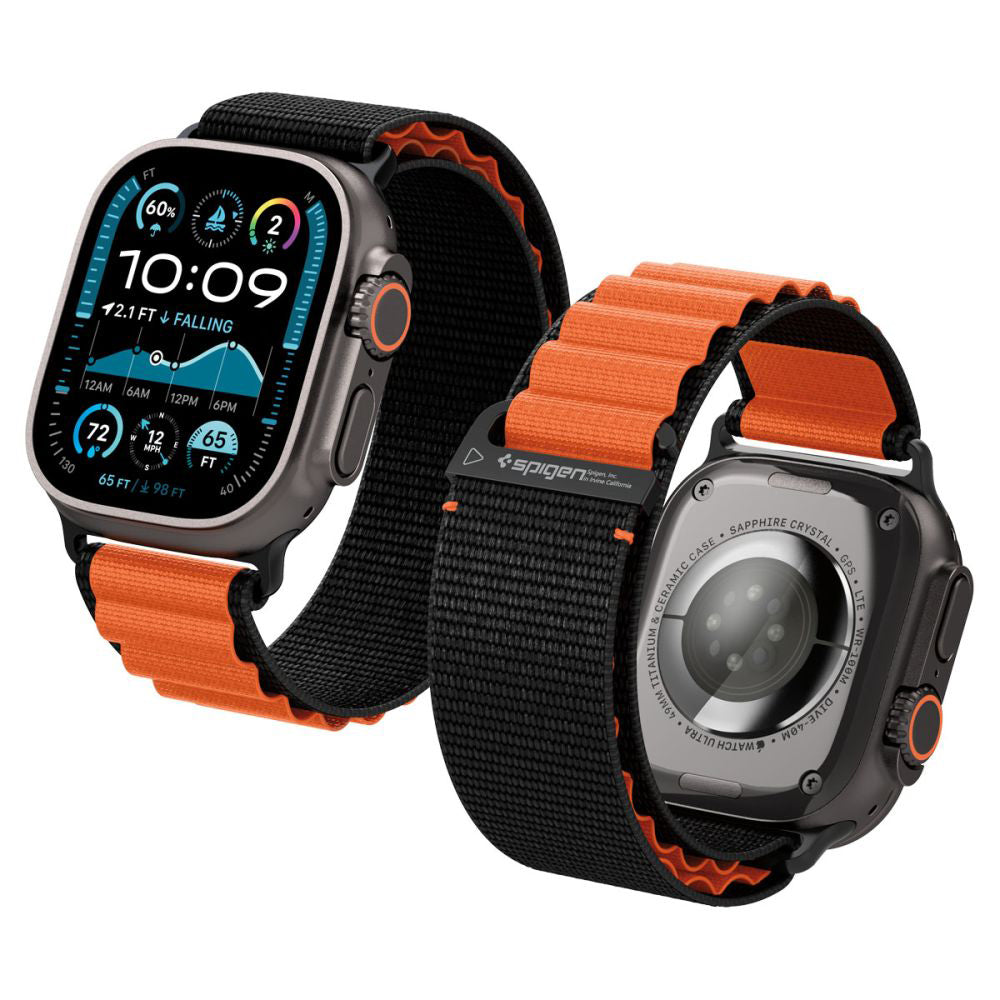 Pasek Spigen WBF1 do Apple Watch 49mm / 46mm / 45mm / 44mm Series, Czarno-Pomarańczowy AMP10145
