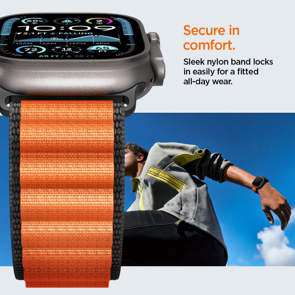 Pasek Spigen WBF1 do Apple Watch 49mm / 46mm / 45mm / 44mm Series, Czarno-Pomarańczowy AMP10145
