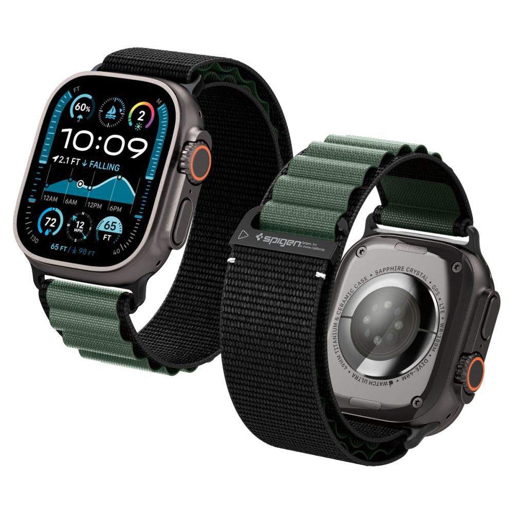 Pasek Spigen WBF1 do Apple Watch 49mm / 46mm / 45mm / 44mm Series, Czarno-Zielony AMP10223
