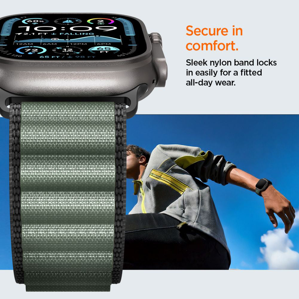 Pasek Spigen WBF1 do Apple Watch 49mm / 46mm / 45mm / 44mm Series, Czarno-Zielony AMP10223