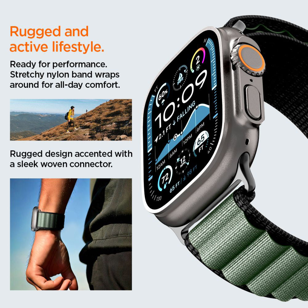 Pasek Spigen WBF1 do Apple Watch 49mm / 46mm / 45mm / 44mm Series, Czarno-Zielony AMP10223