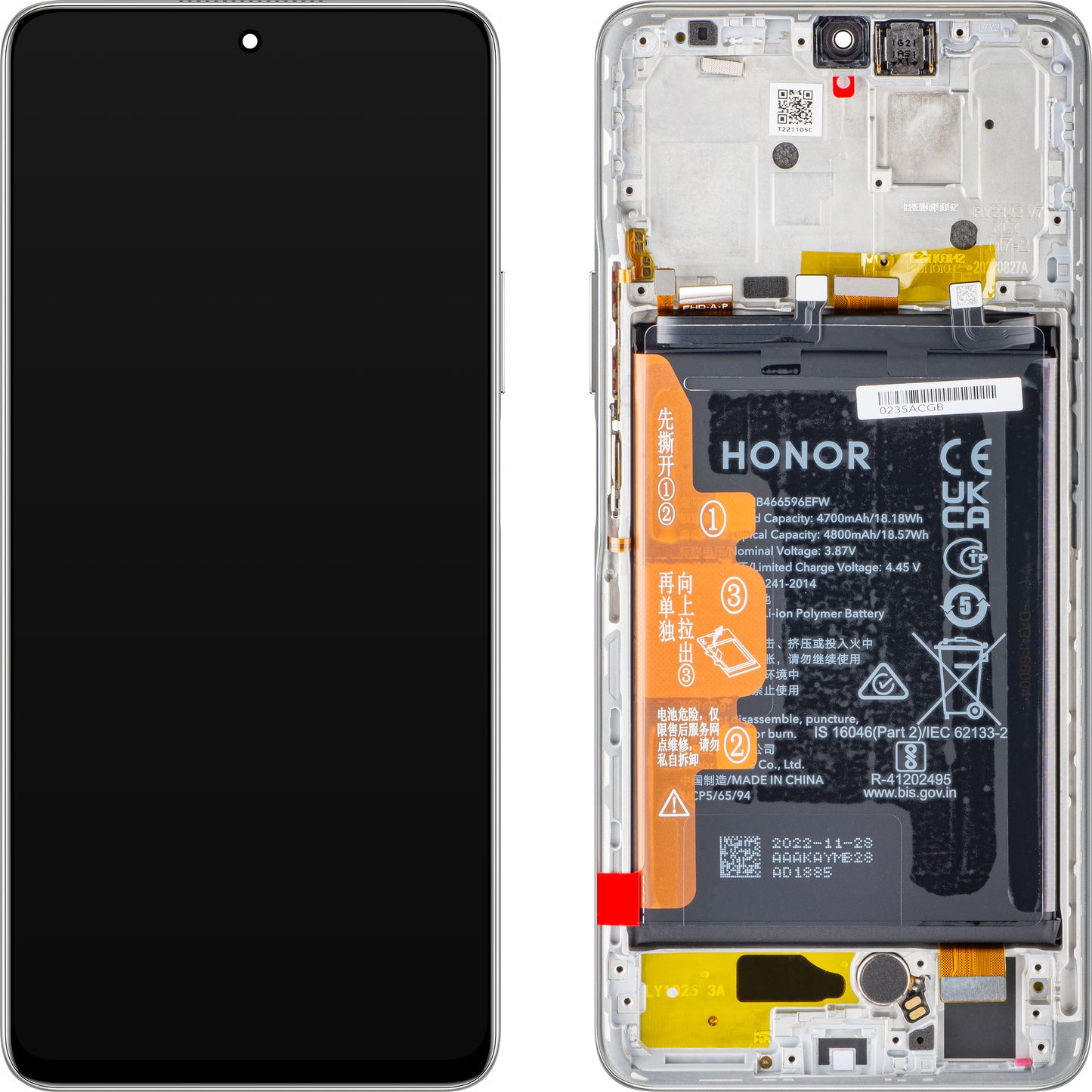 Ekran dotykowy Ekran dotykowy Honor Magic4 Lite, z ramką i baterią, srebrny tytan, Service Pack 0235ABSS