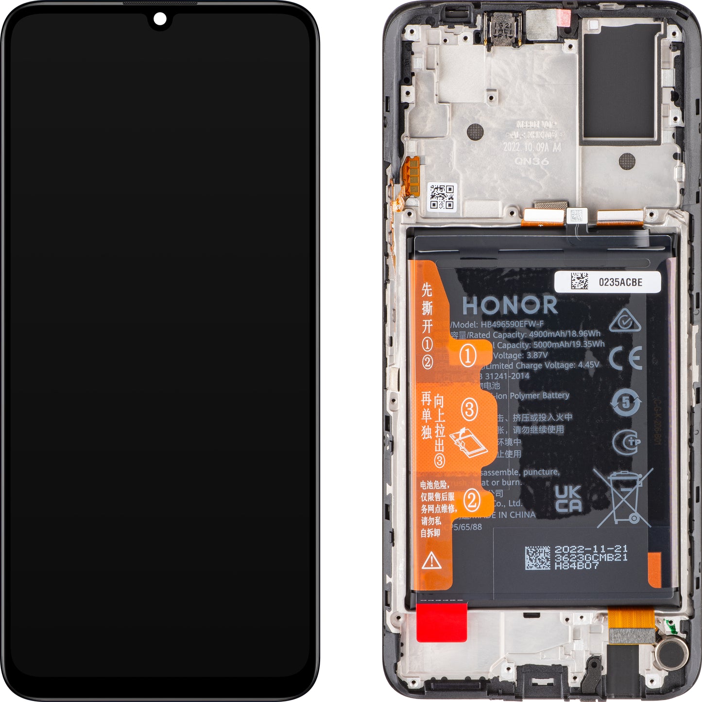 Wyświetlacz dotykowy Honor X7, z ramką i baterią, czarny, Service Pack 0235ACBE