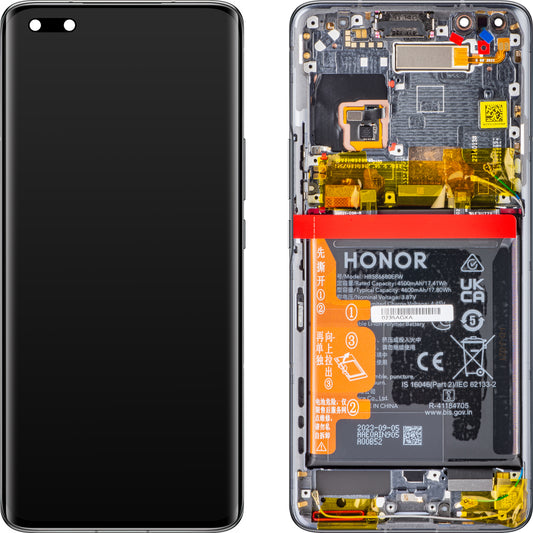 Ekran dotykowy Wyświetlacz dotykowy Honor Magic4 Pro, z ramką i baterią, czarny, Service Pack 0235AGXA