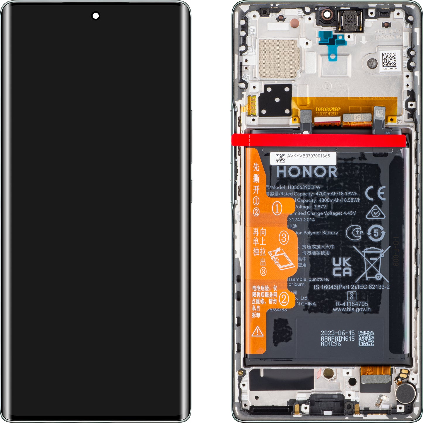 Wyświetlacz dotykowy Honor 70, z ramką i baterią, szmaragdowozielony, Service Pack 0235ACMH