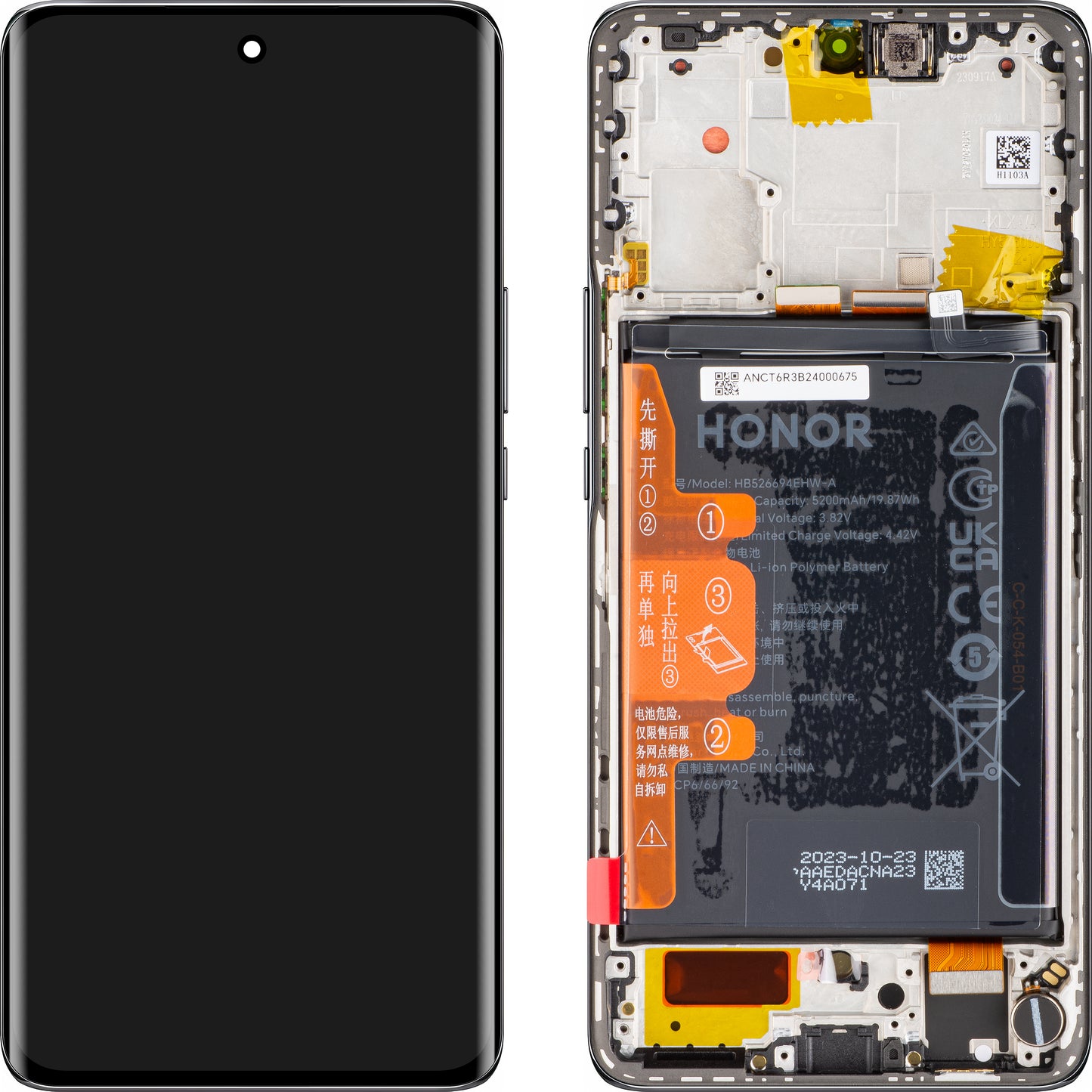 Ekran dotykowy Wyświetlacz dotykowy Honor Magic6 Lite, z ramką i baterią, Midnight Black, Service Pack 0235AHHP