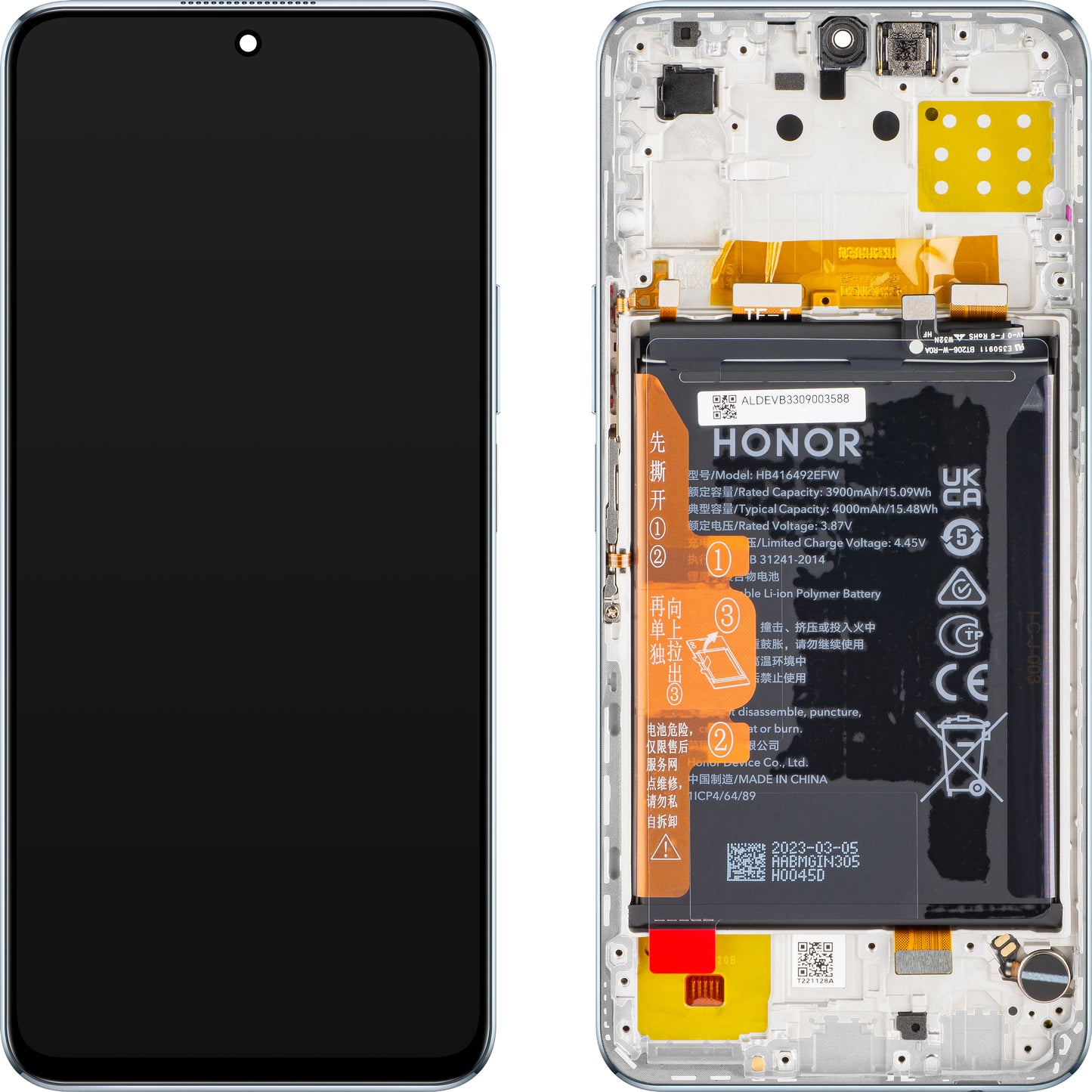 Ekran dotykowy Ekran dotykowy Honor X8 4G, z ramką i baterią, srebrny tytan, Service Pack 0235ACDS Service Pack 0235ACDS