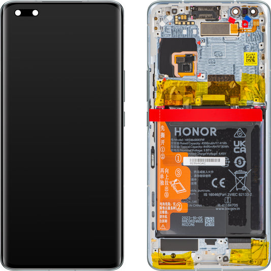 Wyświetlacz dotykowy z ekranem dotykowym Honor Magic4 Pro, z ramką i baterią, turkusowy, Service Pack 0235AGXC