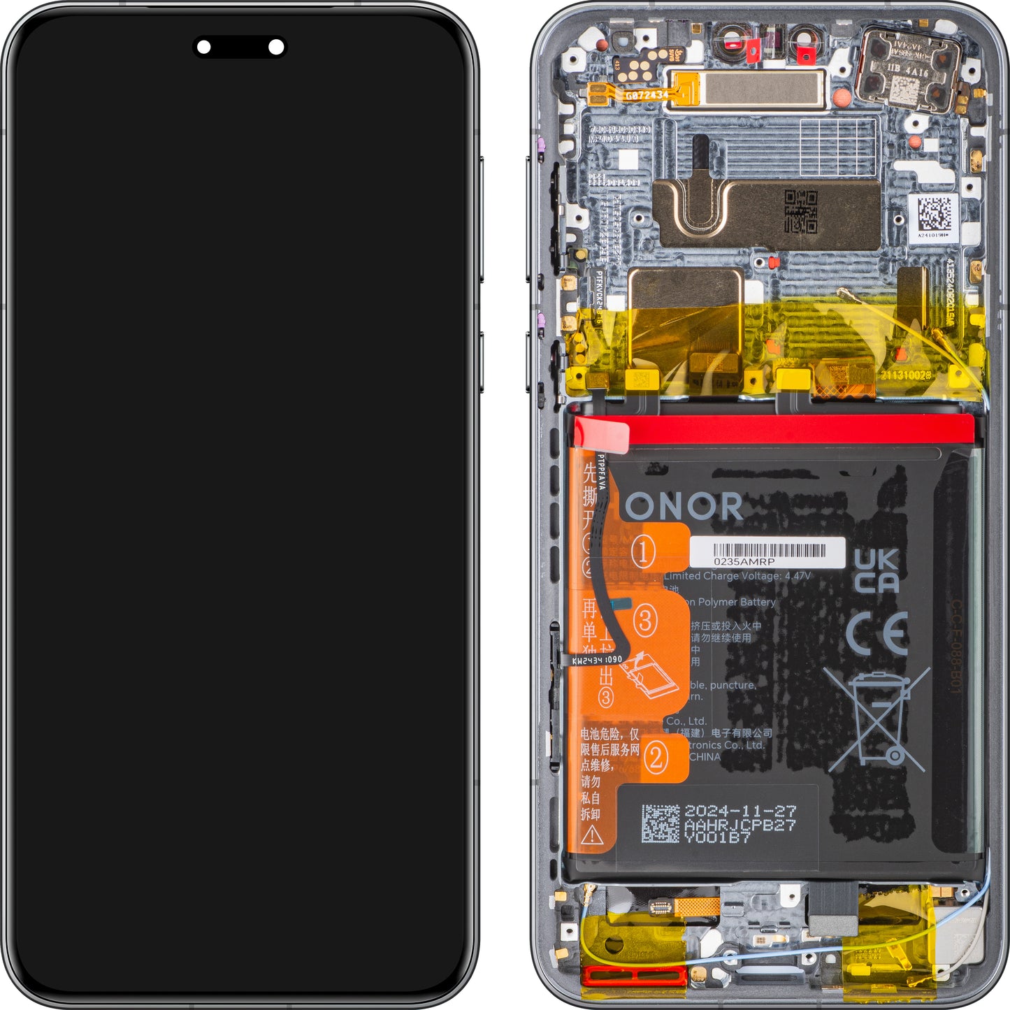 Wyświetlacz z ekranem dotykowym Honor Magic7 Pro, z ramką i baterią, czarny, zestaw serwisowy 0235AMRM