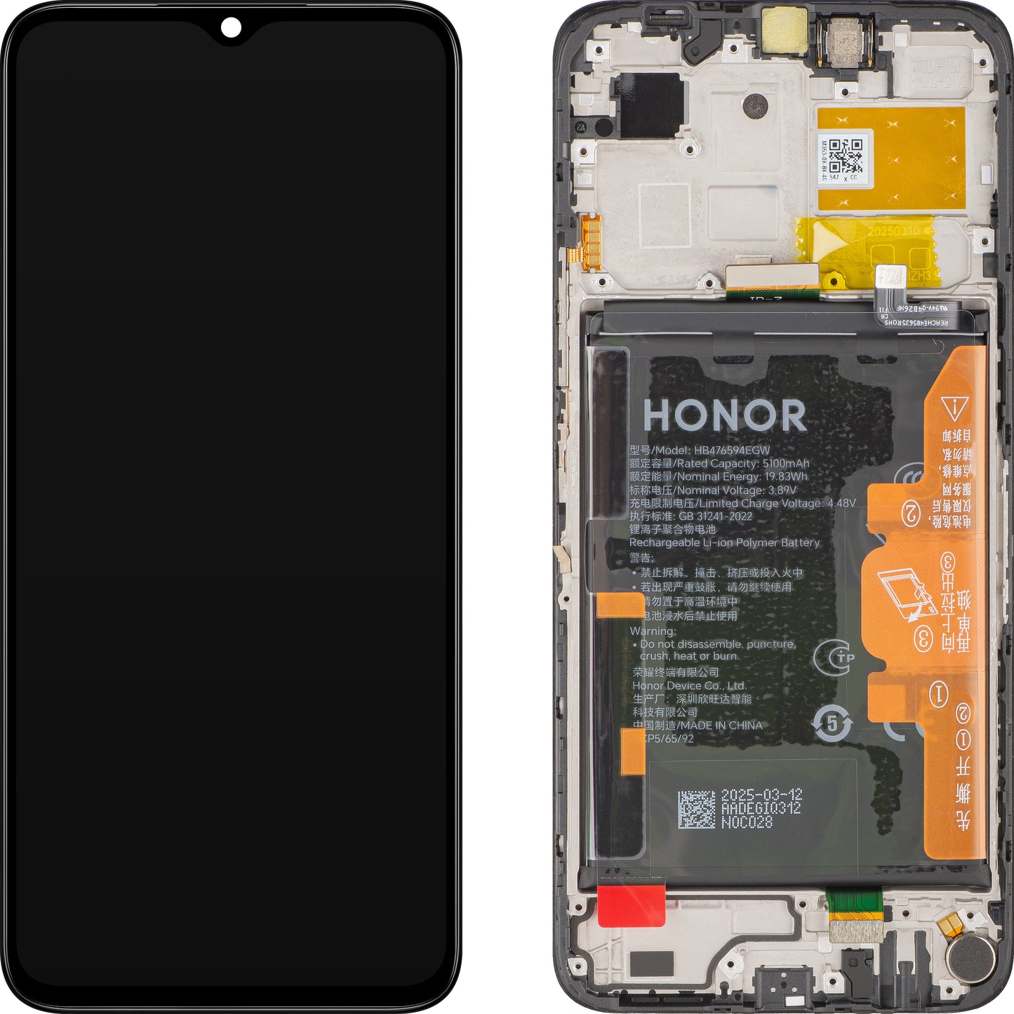Wyświetlacz z ekranem dotykowym Honor X6b Plus / X6b, z ramką i baterią, czarny, Service Pack 0235AKES