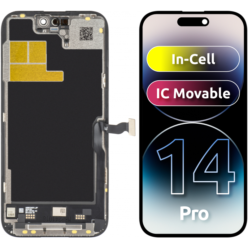 Wyświetlacz z ekranem dotykowym JK do Apple iPhone 14 Pro, z ramką, wersja LCD In-Cell IC Movable, czarny