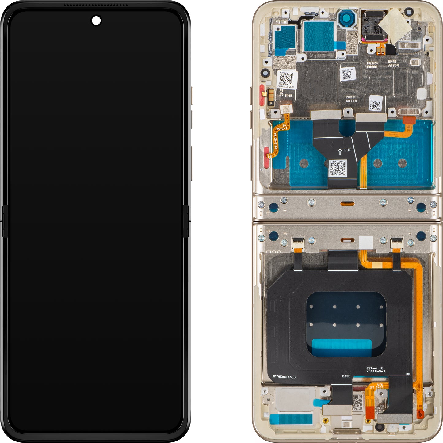 Wyświetlacz z ekranem dotykowym Motorola Razr 2024 / Razr 50, z ramką, podświetlenie wewnętrzne, kremowy (Pumice Stone), zestaw serwisowy 5D68C24807