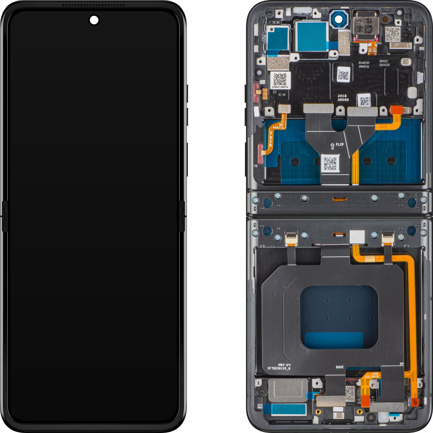 Wyświetlacz z dotykiem Motorola Razr 2024 / Razr 50, z ramką, podkładką wewnętrzną, szary (Steel Wool), wymiana 5D68C24806