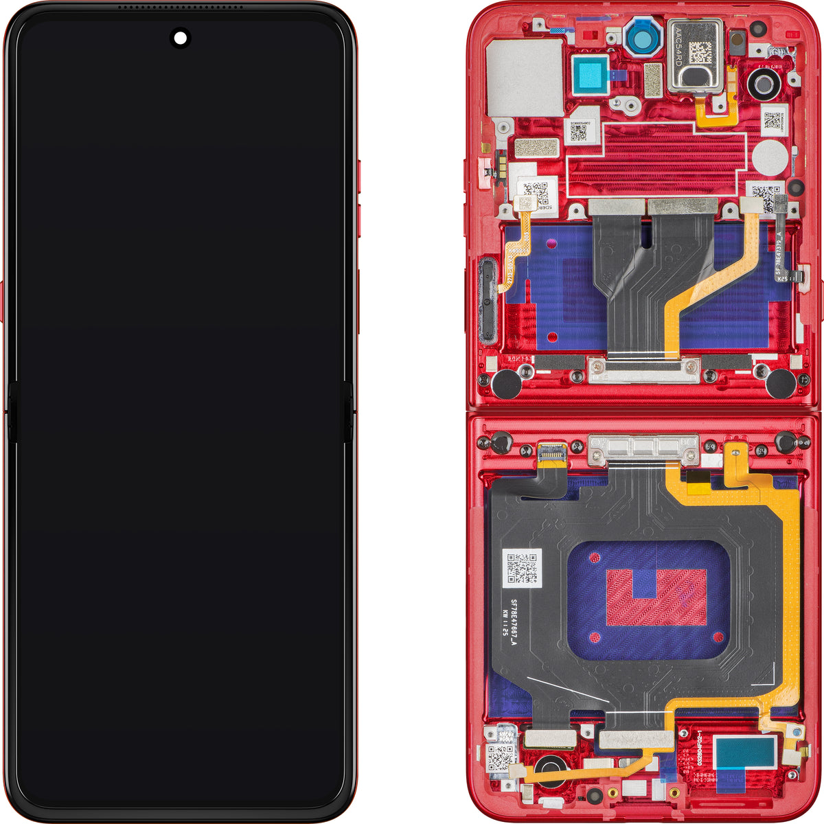Wyświetlacz z ekranem dotykowym Motorola Razr 60 Ultra, z ramką, pod Inner, czerwony (Rio Red), zestaw serwisowy 5D68C30153