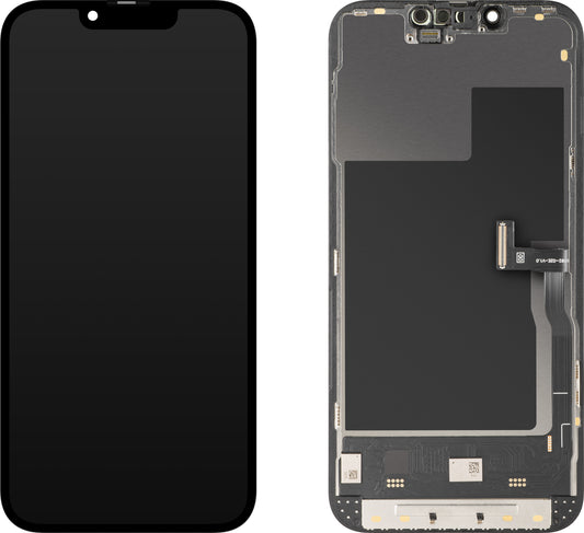 Wyświetlacz z ekranem dotykowym MP kompatybilny z Apple iPhone 13 Pro, z ramką, wersja Soft OLED IC Movable 120Hz FHD, Czarny