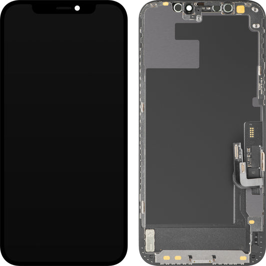 Wyświetlacz z ekranem dotykowym MP kompatybilny z Apple iPhone 12 / 12 Pro, z ramką, wersja Soft OLED IC Movable FHD, Czarny