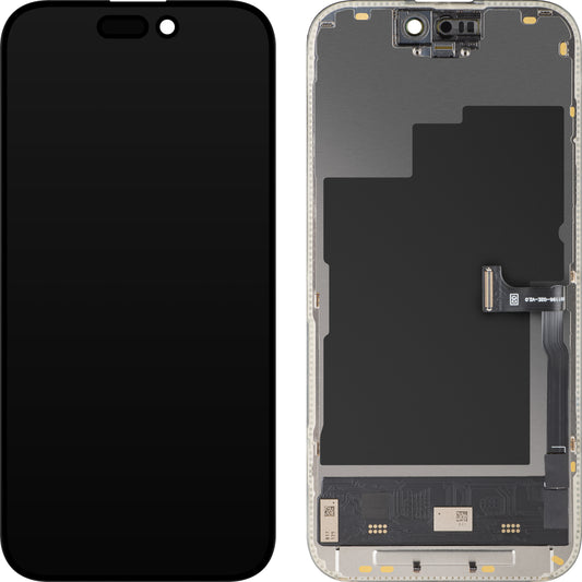 Wyświetlacz z ekranem dotykowym MP kompatybilny z Apple iPhone 15 Pro, z ramką, wersja Soft OLED FHD 120Hz Diagnostic, Czarny