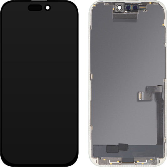 Wyświetlacz z ekranem dotykowym MP kompatybilny z Apple iPhone 16 Pro, z ramką, wersja OLED FHD Diagnostic, czarny