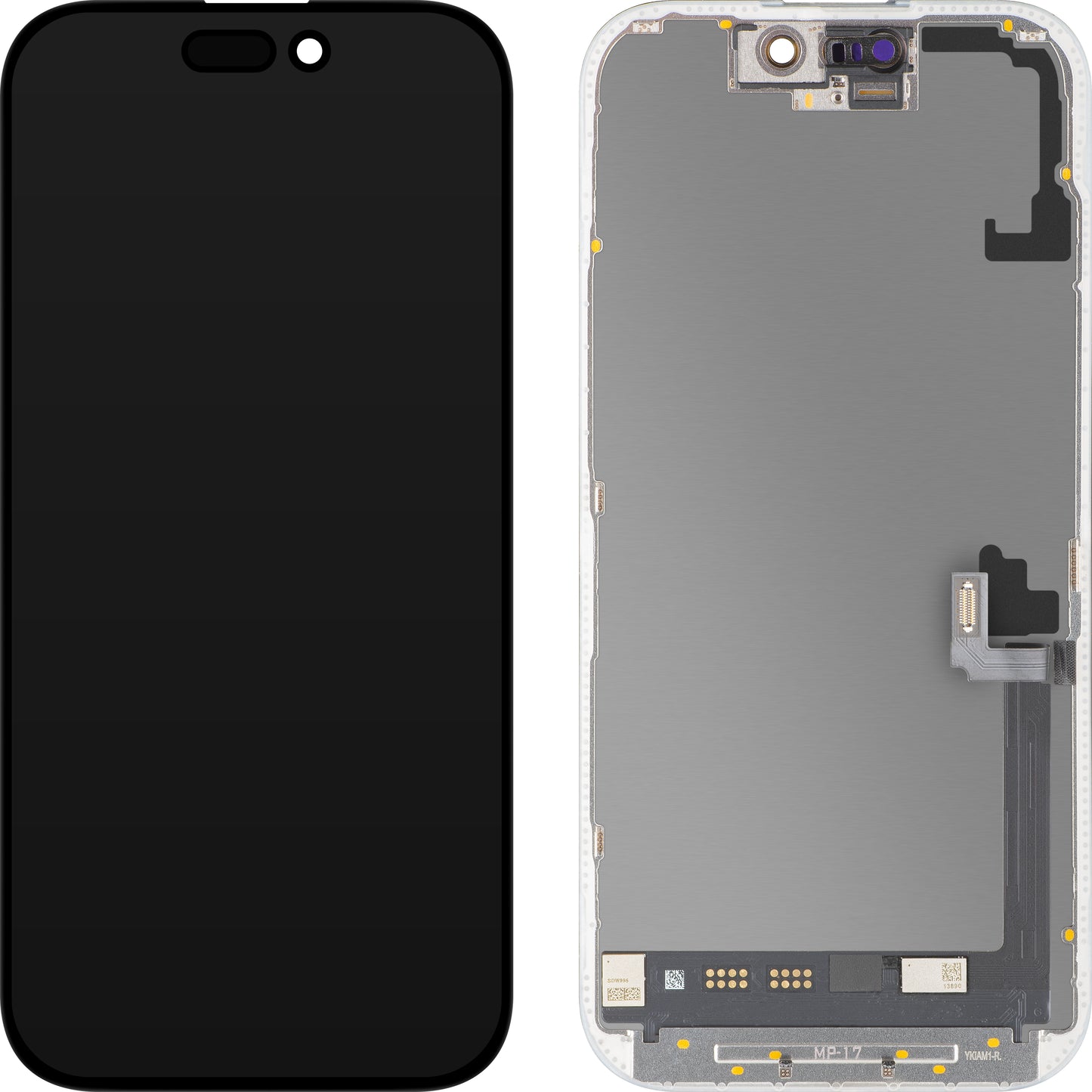 Wyświetlacz z ekranem dotykowym MP kompatybilny z Apple iPhone 17, z ramką, wersja oprogramowania OLED FHD 120Hz diagnostyczna, czarny