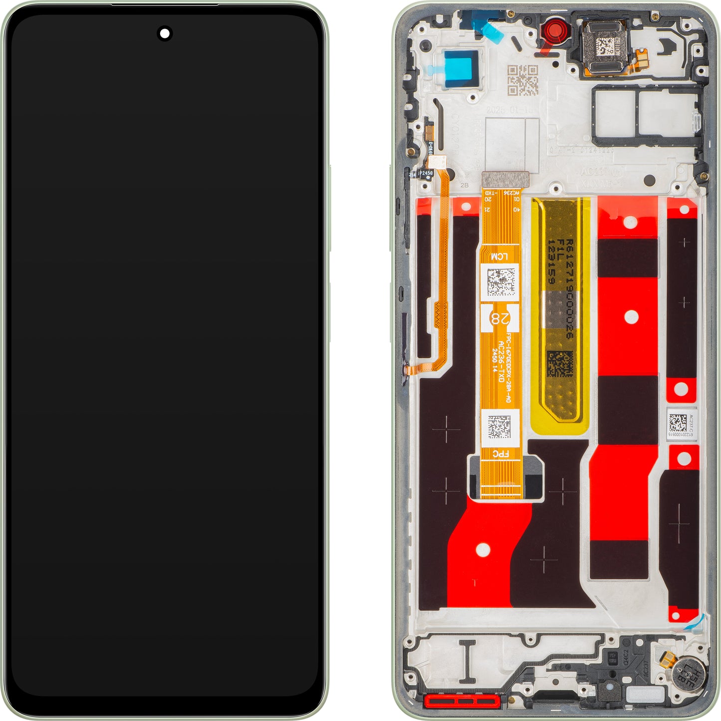 Wyświetlacz z ekranem dotykowym Oppo A5 Energy / A5 Pro, z ramką, Zielony (Olive Green), Service Pack 621029000494