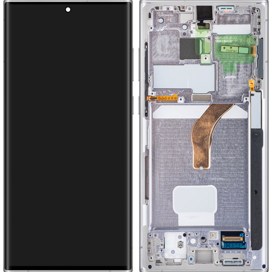 Touchscreen Display Samsung Galaxy S22 Ultra 5G S908, with Frame, White, Service Pack GH82-27488C
