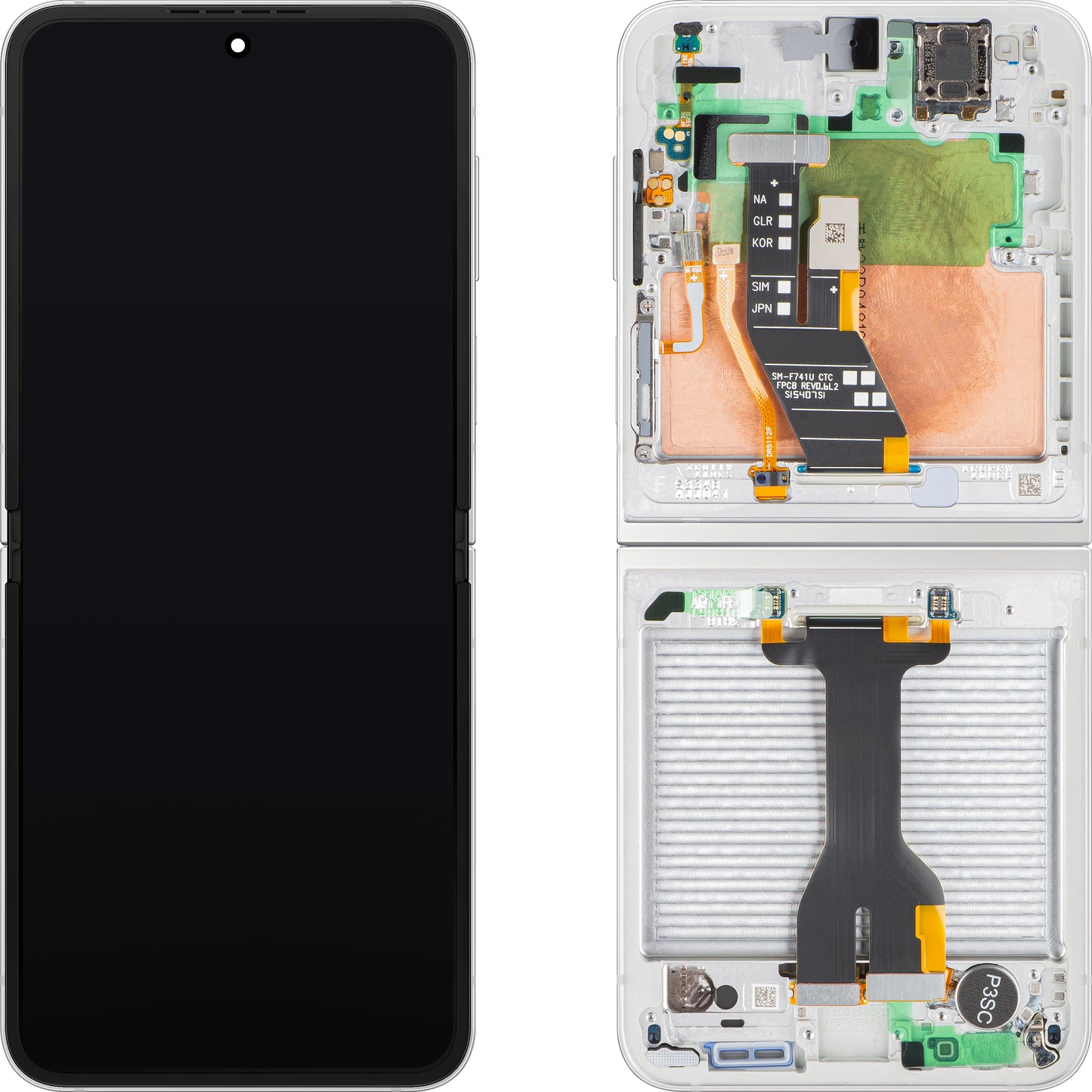 Wyświetlacz z dotykowym ekranem Samsung Galaxy Z Flip6 F741, z ramką, Sub Inner, biały, zestaw serwisowy GH82-35014F