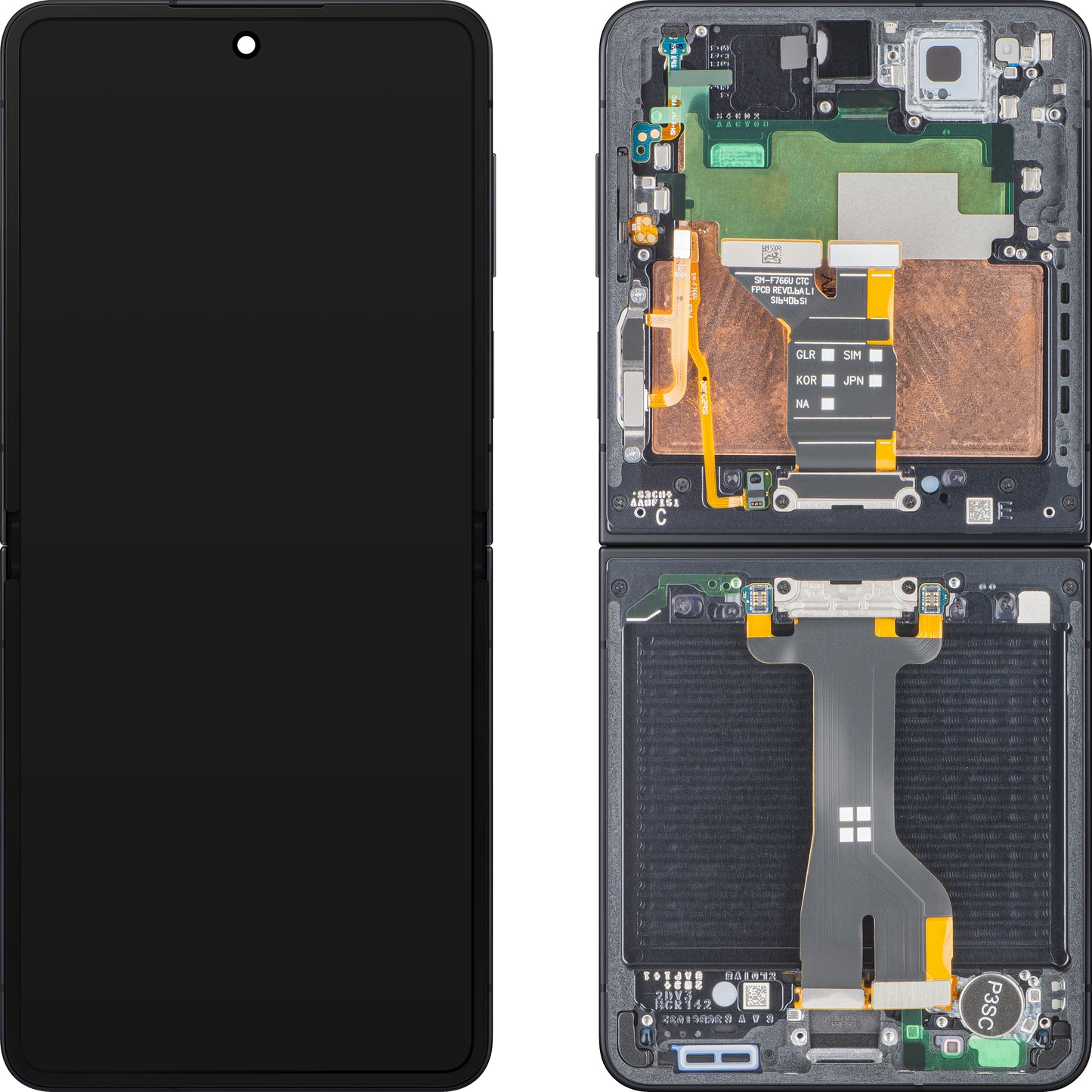 Wyświetlacz z ekranem dotykowym Samsung Galaxy Z Flip7 F766, z ramką, pod inner, czarny (Jet Black), zestaw serwisowy GH82-37581C