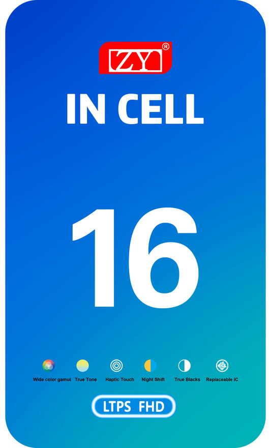 Wyświetlacz z dotykiem ZY dla Apple iPhone 16, z ramką, wersja LCD In-Cell IC Movable, czarny