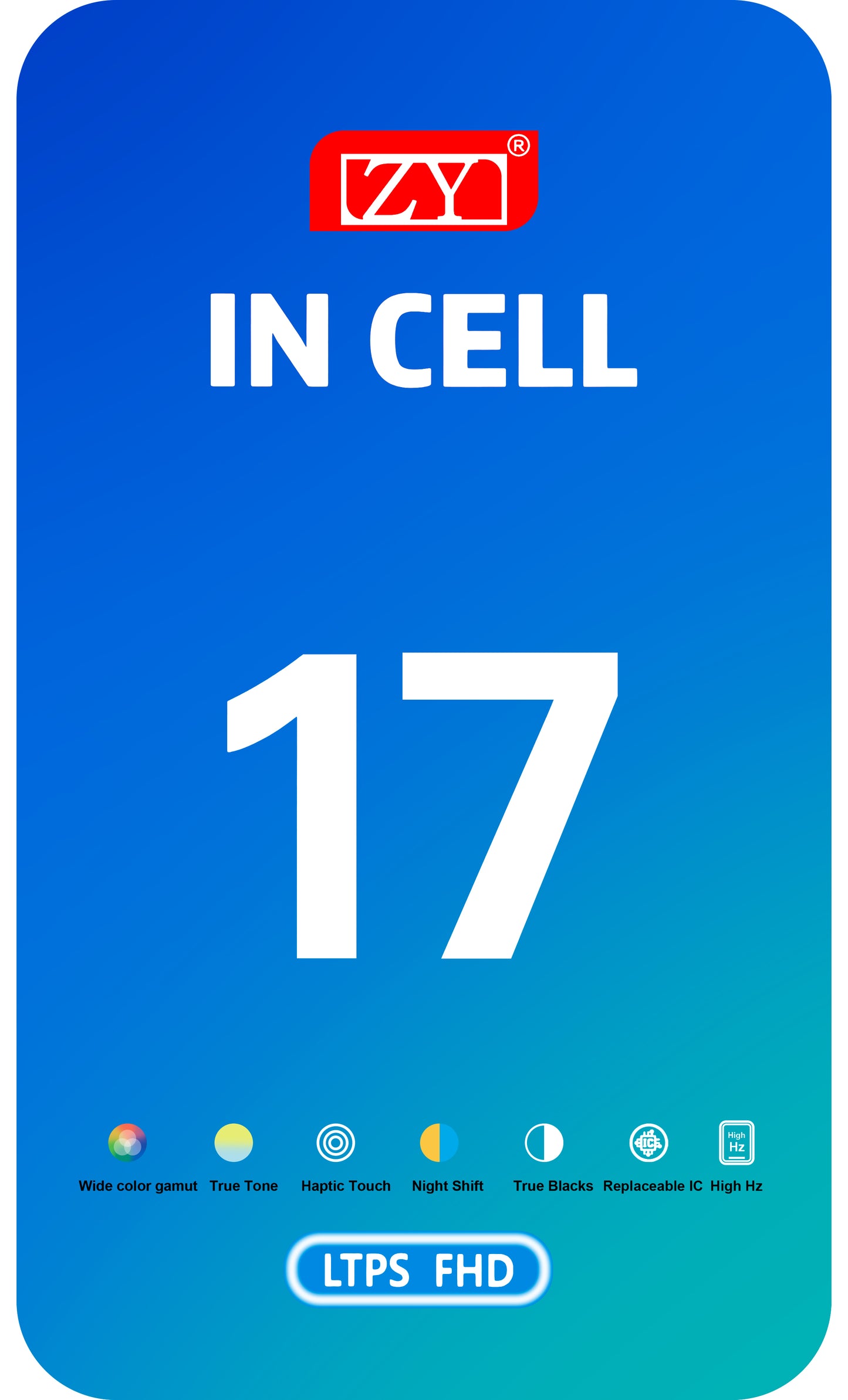 Wyświetlacz z dotykiem ZY dla Apple iPhone 17, z ramką, wersja LCD In-Cell IC Movable, Czarny