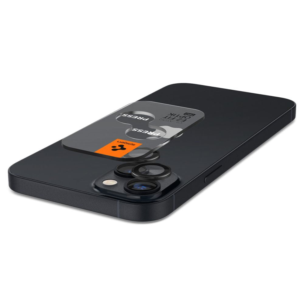 Folia ochronna na tylną kamerę Spigen GlastR EZ FIT Optik Pro dla Apple iPhone 15 Plus / 15, Hartowane szkło, Zestaw 2 sztuki, Czarna AGL05213