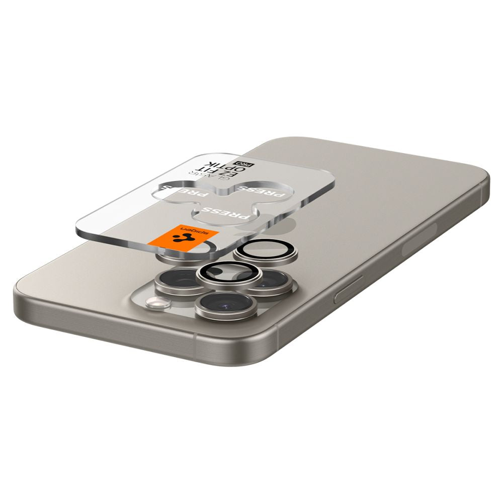 Folia ochronna na tylny aparat Spigen EZ FIT do Apple iPhone 15 Pro Max / 15 Pro, szkło ochronne, zestaw 2 sztuk, szary AGL07163