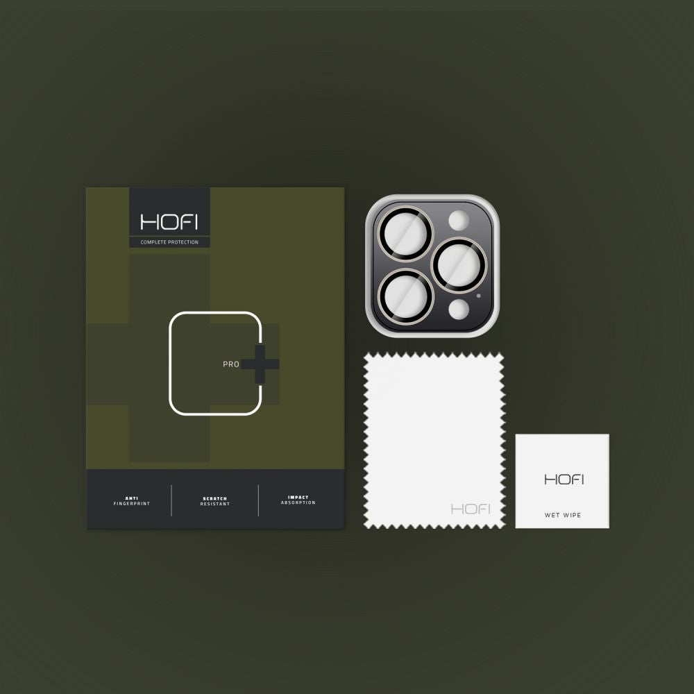 Folia ochronna na tył aparatu HOFI CamRing PRO+ do Apple iPhone 16 Pro Max / 16 Pro, chroniona szkłem, szara