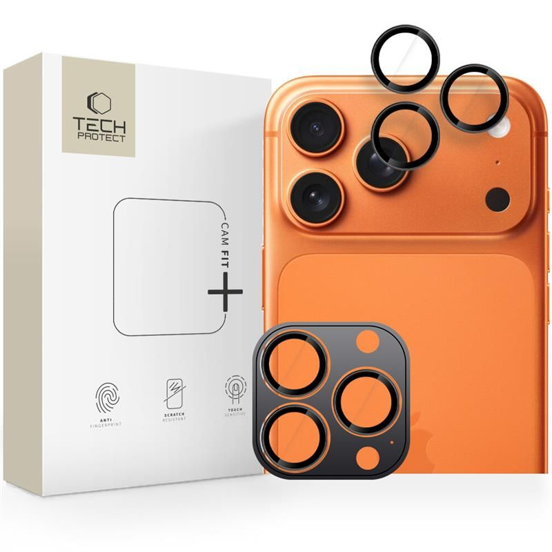 Folia ochronna na tylną kamerę Tech-Protect CamRing Fit+ dla Apple iPhone 17 Pro Max / 17 Pro / 16 Pro Max, Hartowane szkło, Czarna
