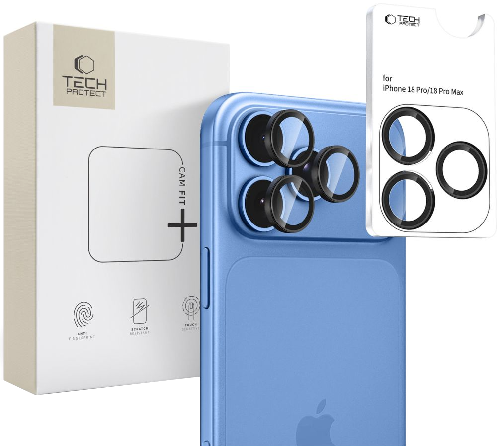 Folia ochronna na tylną kamerę Tech-Protect CamRing Fit+ do Apple iPhone 18 Pro / 18 Pro Max, szkło hartowane, czarna