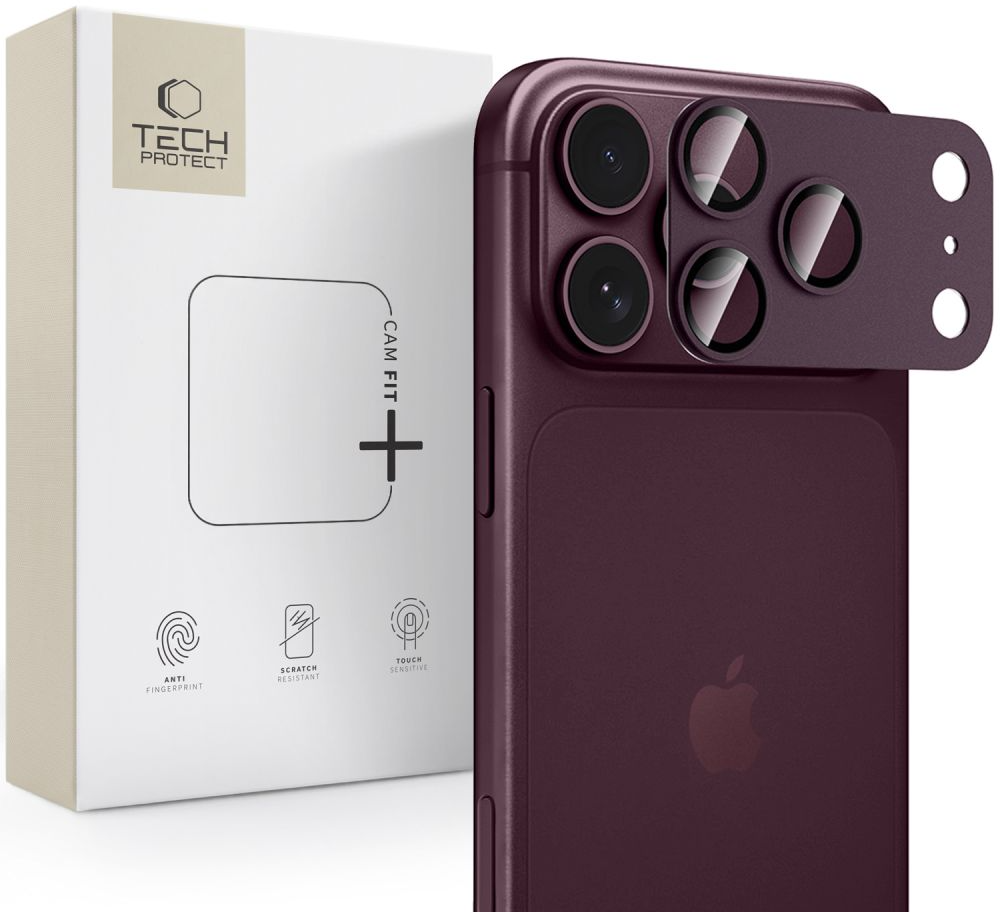 Folia ochronna na tylną kamerę Tech-Protect CamFull Fit+ do Apple iPhone 18 Pro Max, szkło hartowane, wiśniowy