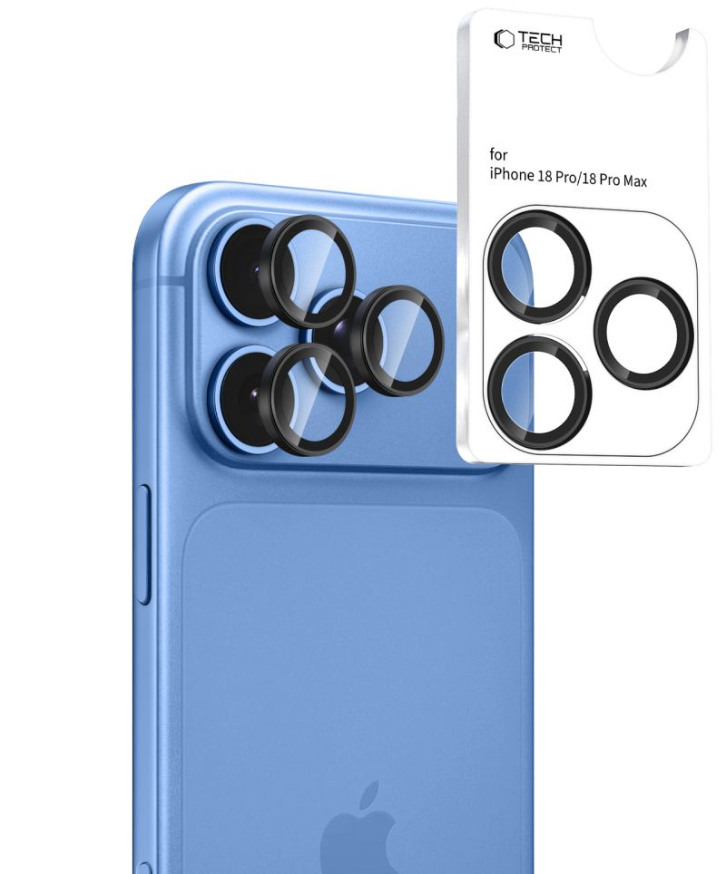Folia ochronna na tylną kamerę Tech-Protect CamRing Fit+ do Apple iPhone 18 Pro / 18 Pro Max, szkło hartowane, czarna