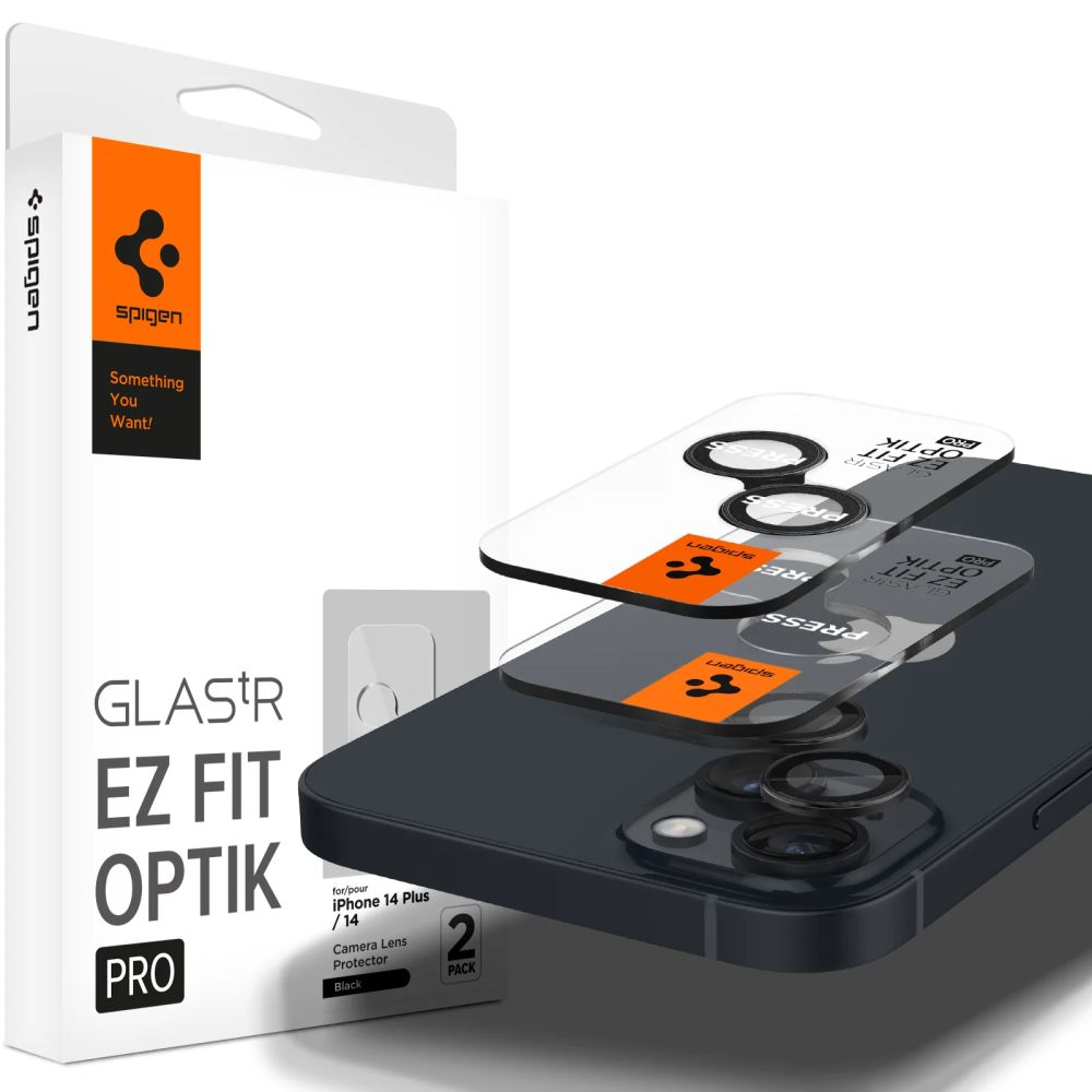 Folia ochronna na tylną kamerę Spigen GlastR EZ FIT Optik Pro dla Apple iPhone 15 Plus / 15, Hartowane szkło, Zestaw 2 sztuki, Czarna AGL05213