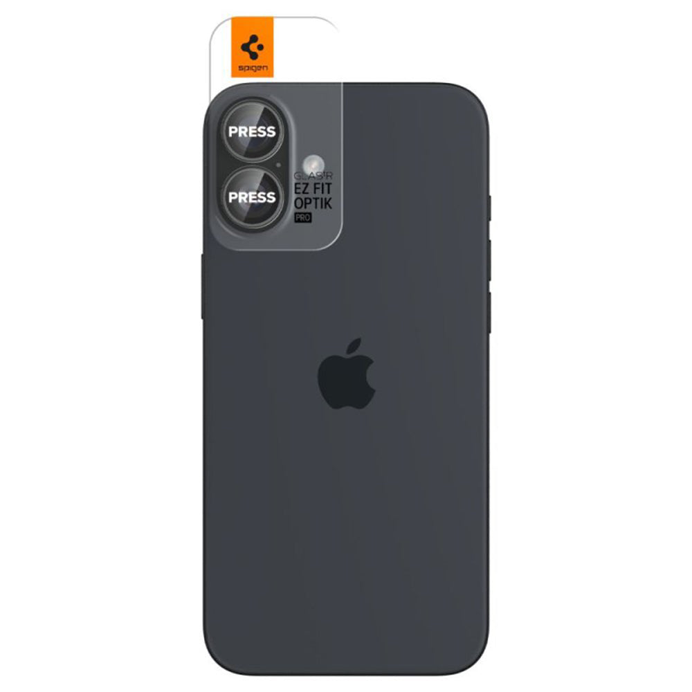 Spigen EZ FIT Folia ochronna na tylny aparat dla Apple iPhone 16 Plus / 16, szkło ochronne, zestaw 2 sztuk, przezroczysty AGL07921