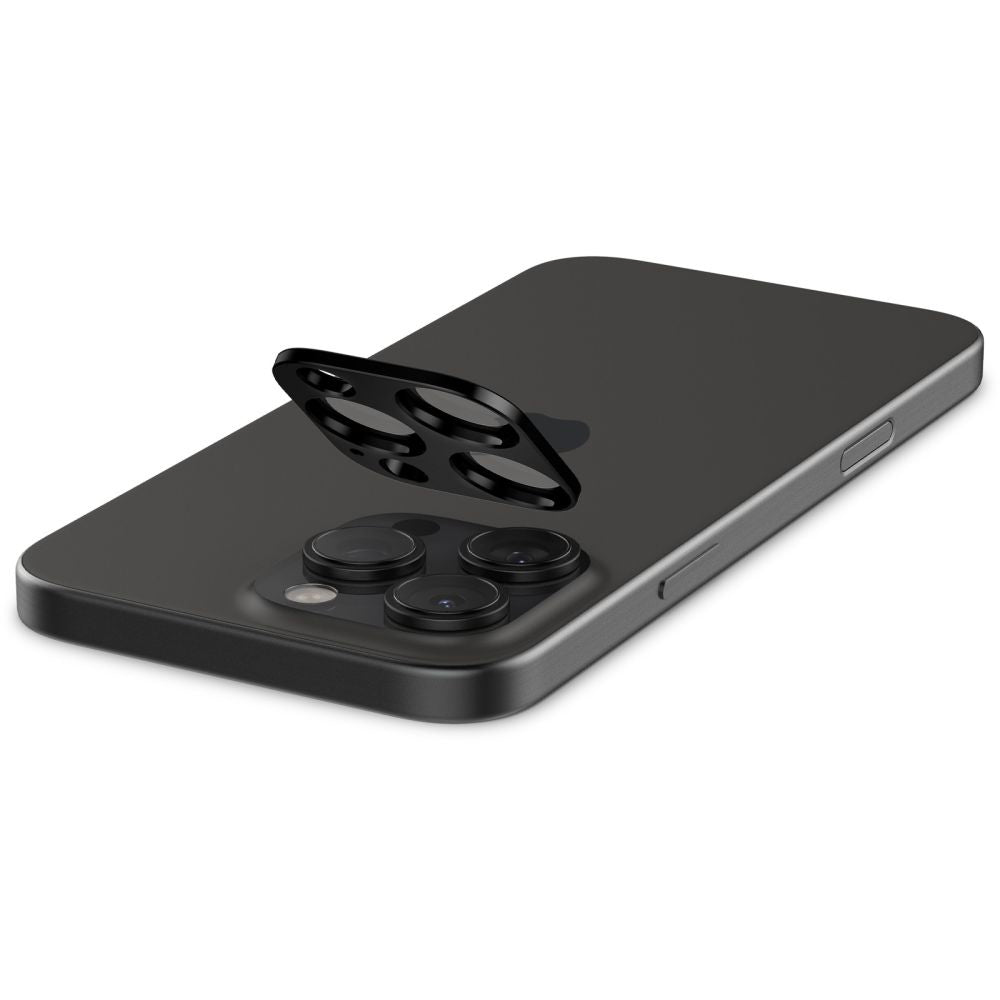 Spigen Optik Folia ochronna na tylny aparat dla Apple iPhone 15 Pro Max / 15 Pro, szkło ochronne, pełne klejenie, zestaw 2 sztuk, czarny AGL05273